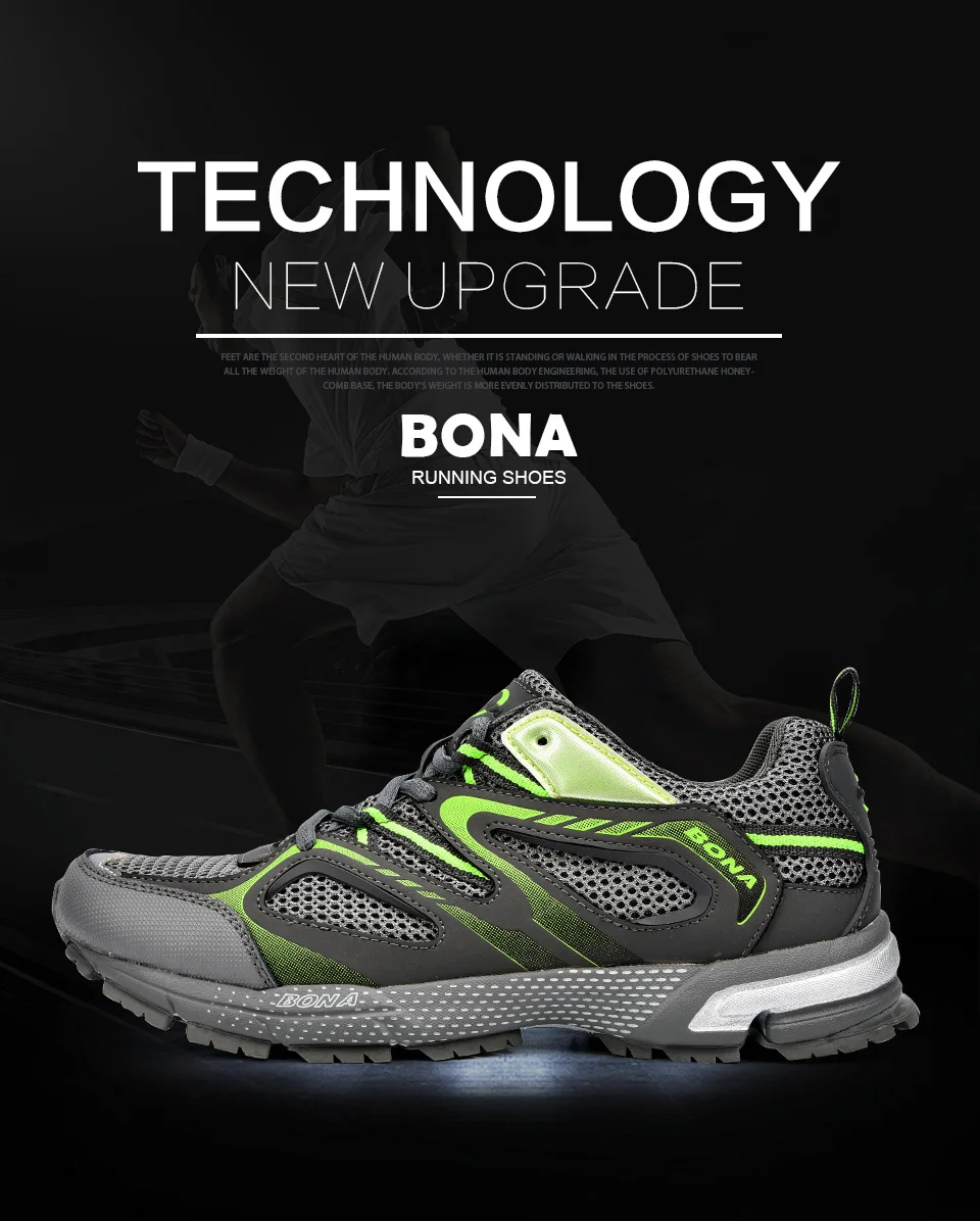 BONA New Arrival Classics Style Men Running Shoes Cow Split Mesh Men Sport Shoes Lace Up Outdoor Jogging Shoes