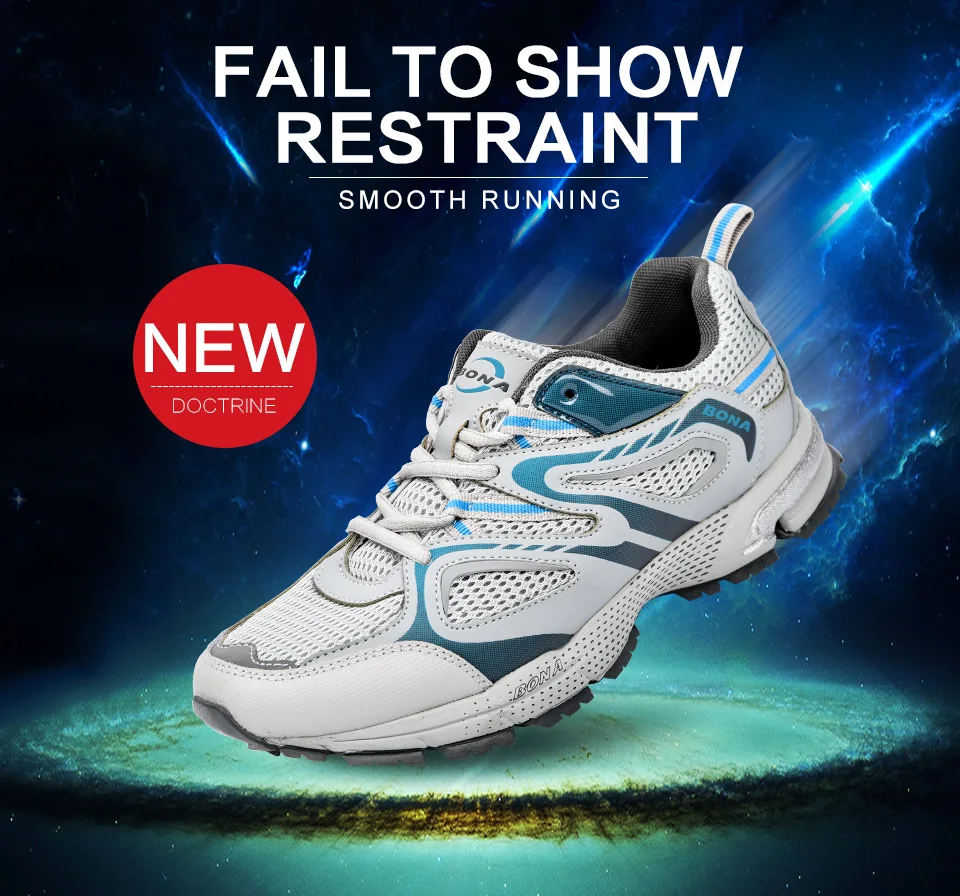 BONA New Arrival Classics Style Men Running Shoes Cow Split Mesh Men Sport Shoes Lace Up Outdoor Jogging Shoes