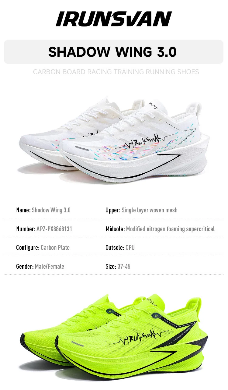 IRUNSVAN Carbon Plate Racing Shoes Marathon Running Shoes Training Shoes Breathable Cushioning Unisex 131