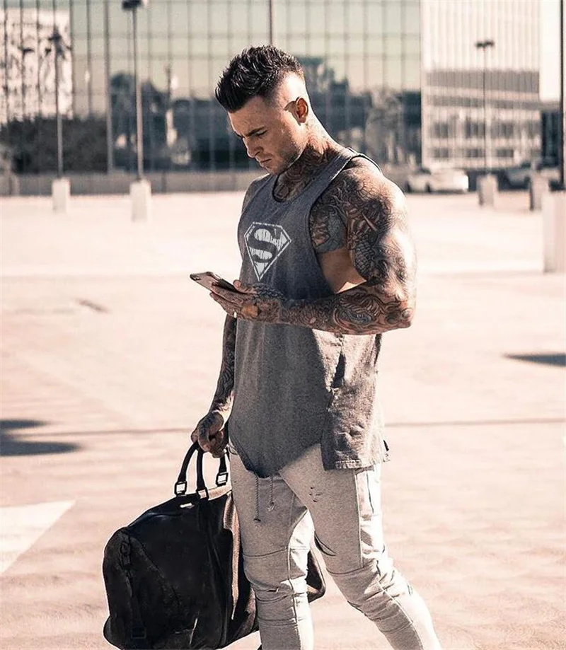Gym Bodybuilding Casual Clothing Summer Absorb Sweat Mens Fitness Sport Tank Tops Cotton Breathable Sleeveless Loose T-shirts