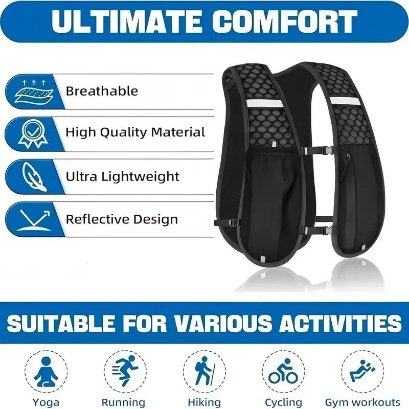 New Running Water Bottle Storage Vest Lightweight Running Vest Reflective Hydration Water Chest Pack With Phone Holder