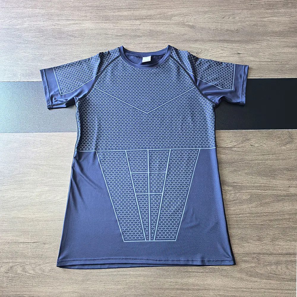 New Men's Quick-Dry Top Breathable Elastic Fitness T-shirt Short Sleeve Summer Print Compression Shirt Men Gym Running T-shirt