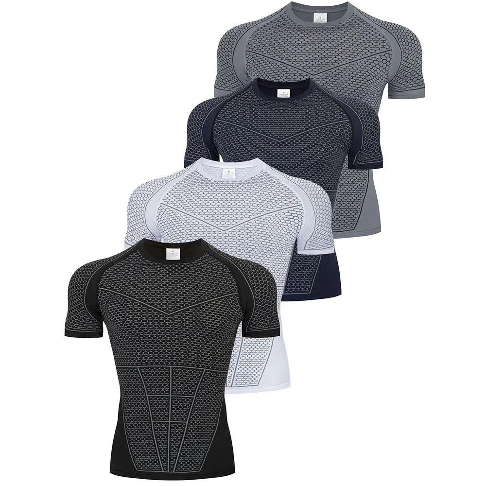 New Men's Quick-Dry Top Breathable Elastic Fitness T-shirt Short Sleeve Summer Print Compression Shirt Men Gym Running T-shirt