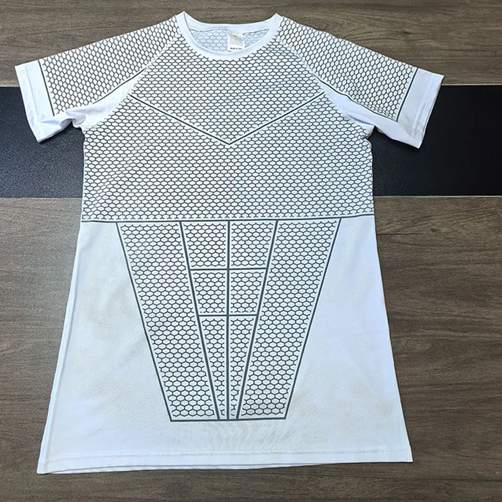 New Men's Quick-Dry Top Breathable Elastic Fitness T-shirt Short Sleeve Summer Print Compression Shirt Men Gym Running T-shirt