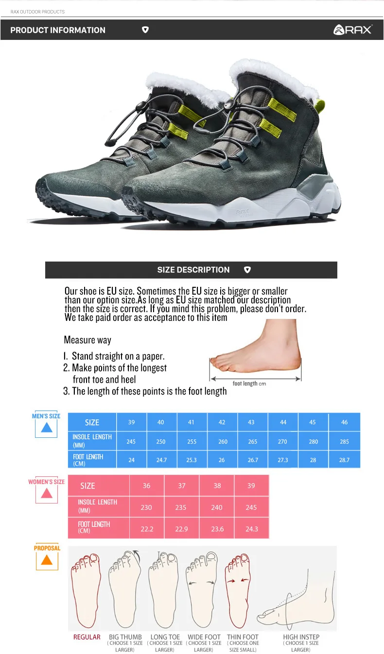 RAX Women Genuine Leather Hiking Shoes Outdoor Waterproof Warm Sneakers Breathable Outdoor Sports Shoes Men Walking Sneakers