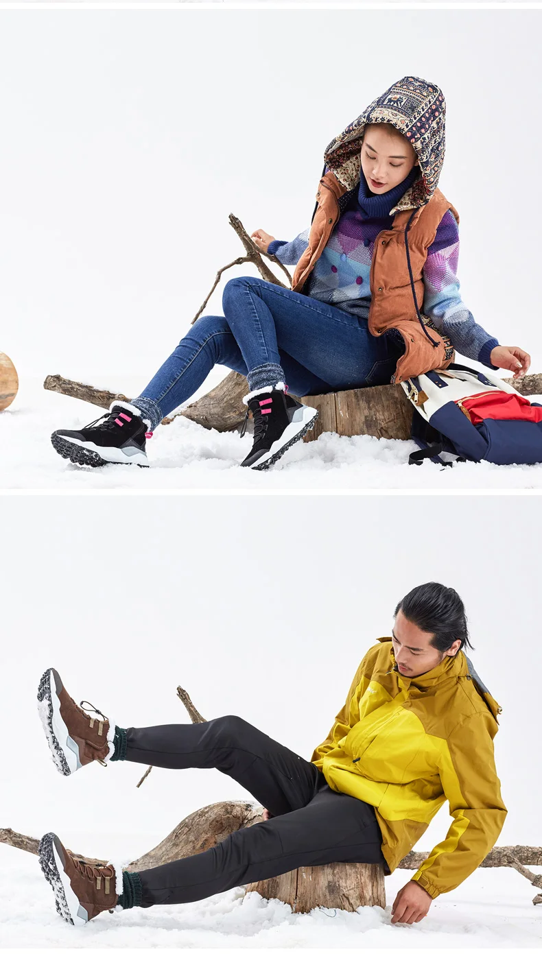 RAX Women Genuine Leather Hiking Shoes Outdoor Waterproof Warm Sneakers Breathable Outdoor Sports Shoes Men Walking Sneakers