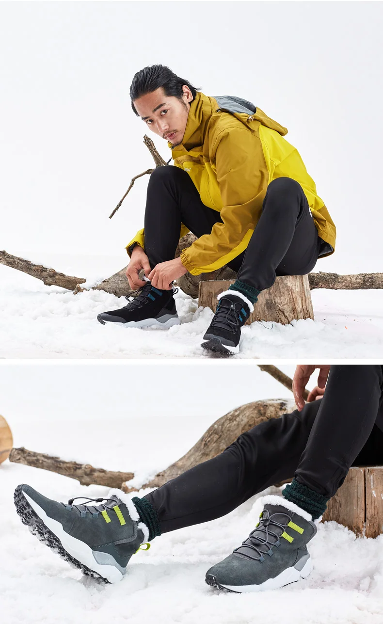 RAX Women Genuine Leather Hiking Shoes Outdoor Waterproof Warm Sneakers Breathable Outdoor Sports Shoes Men Walking Sneakers