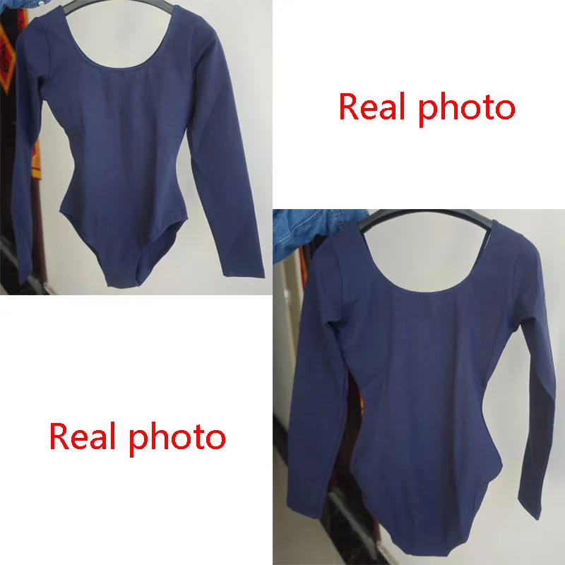 Women Basic Dance Leotard Long Sleeve V-Neck Adult Team Ballet Leotard Dancewear Cotton Fabric Bodysuit Leotard Bodysuit