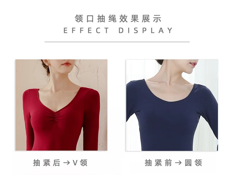 Women Basic Dance Leotard Long Sleeve V-Neck Adult Team Ballet Leotard Dancewear Cotton Fabric Bodysuit Leotard Bodysuit
