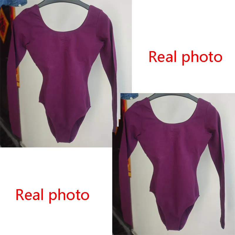 Women Basic Dance Leotard Long Sleeve V-Neck Adult Team Ballet Leotard Dancewear Cotton Fabric Bodysuit Leotard Bodysuit