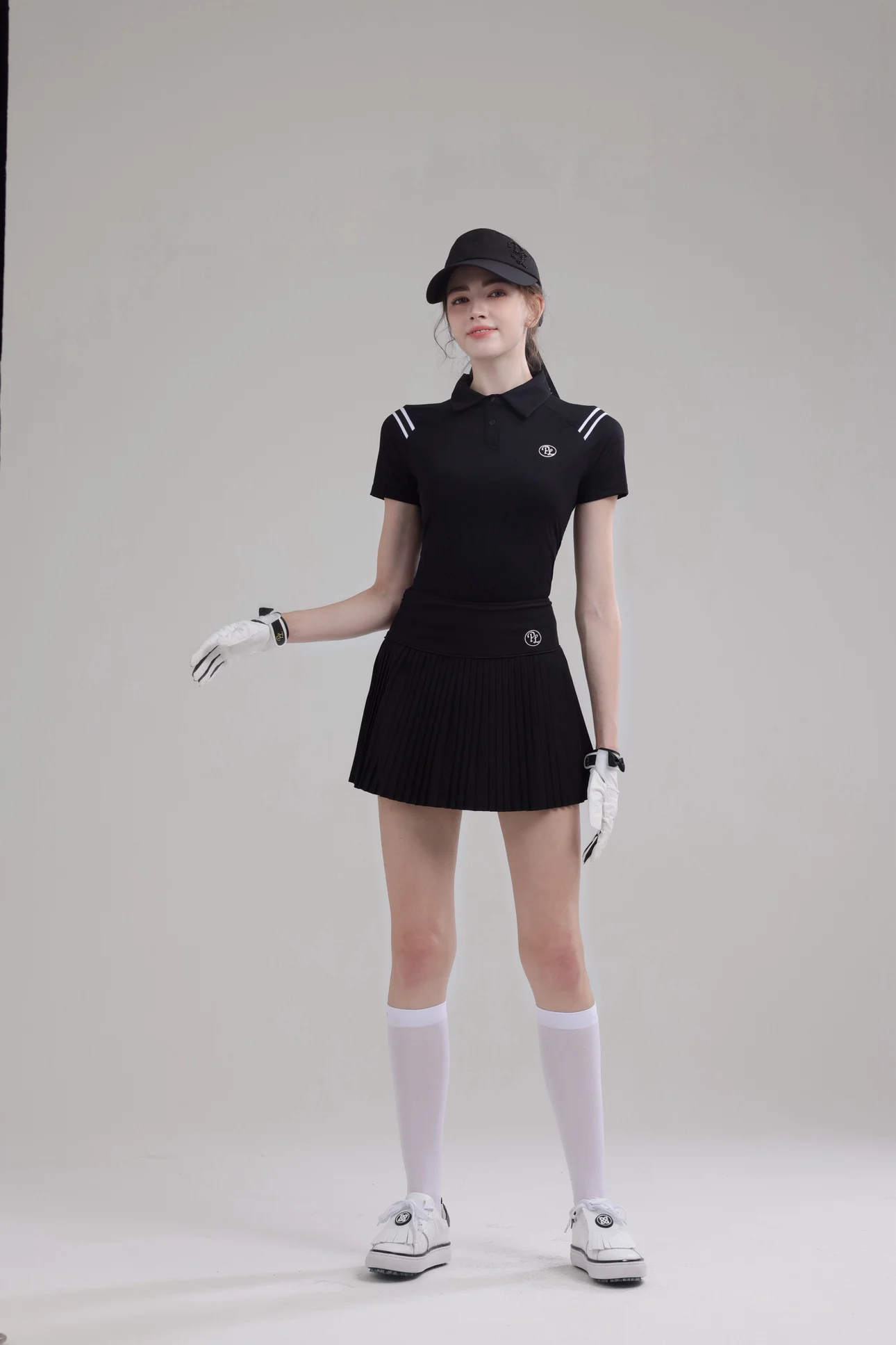 PL Summer Golf Women's Polo Shirts Mesh Breathable Short Sleeve Top Quick-dry T-Shirt Pleated Golf Skort Sports Tennis Skirts