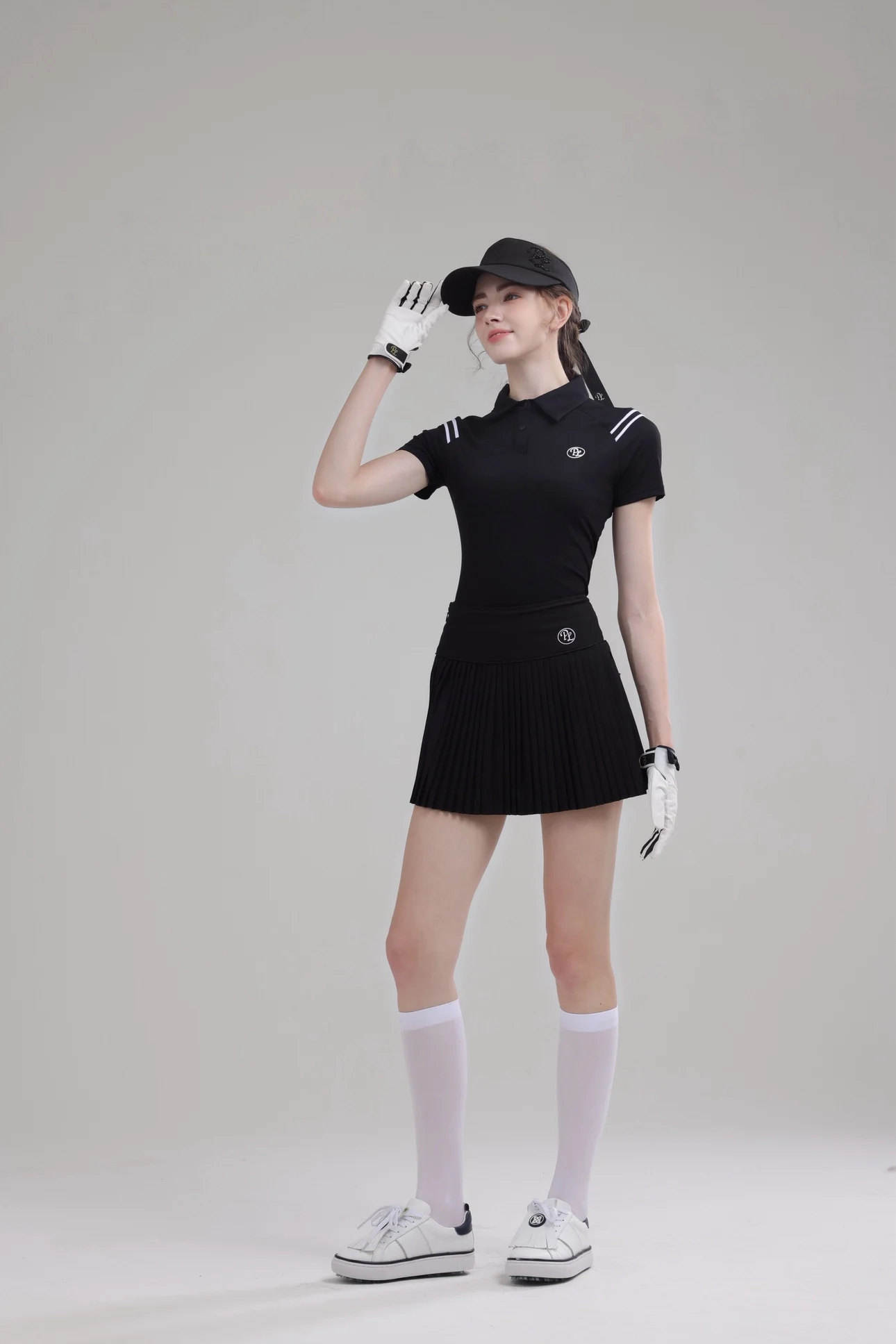 PL Summer Golf Women's Polo Shirts Mesh Breathable Short Sleeve Top Quick-dry T-Shirt Pleated Golf Skort Sports Tennis Skirts