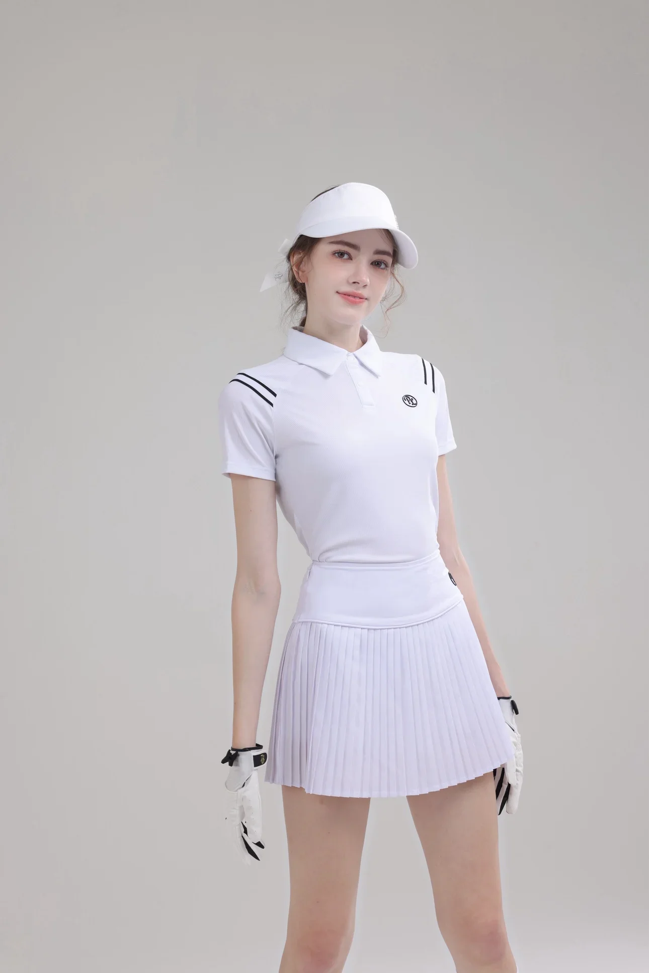 PL Summer Golf Women's Polo Shirts Mesh Breathable Short Sleeve Top Quick-dry T-Shirt Pleated Golf Skort Sports Tennis Skirts