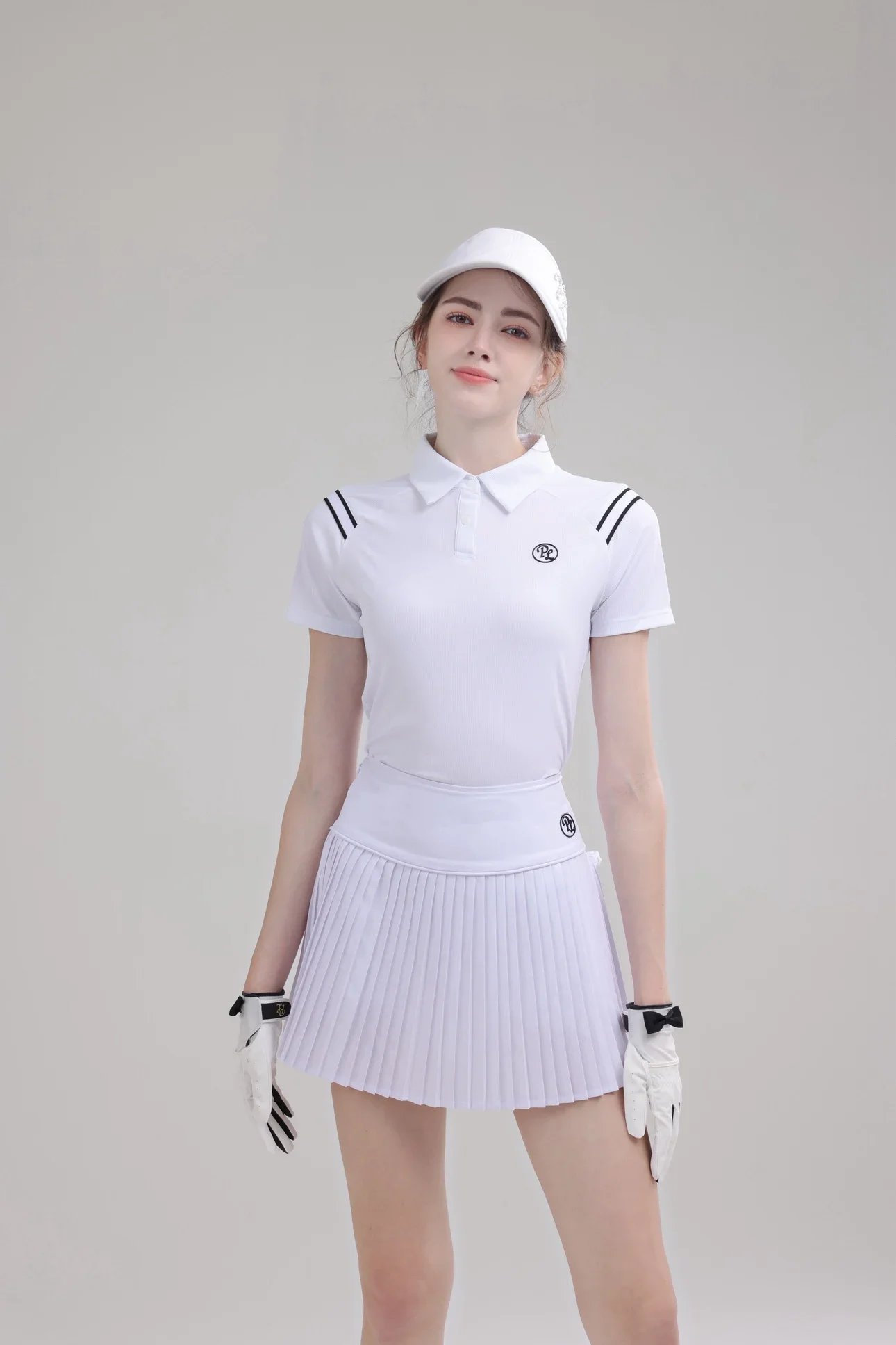 PL Summer Golf Women's Polo Shirts Mesh Breathable Short Sleeve Top Quick-dry T-Shirt Pleated Golf Skort Sports Tennis Skirts