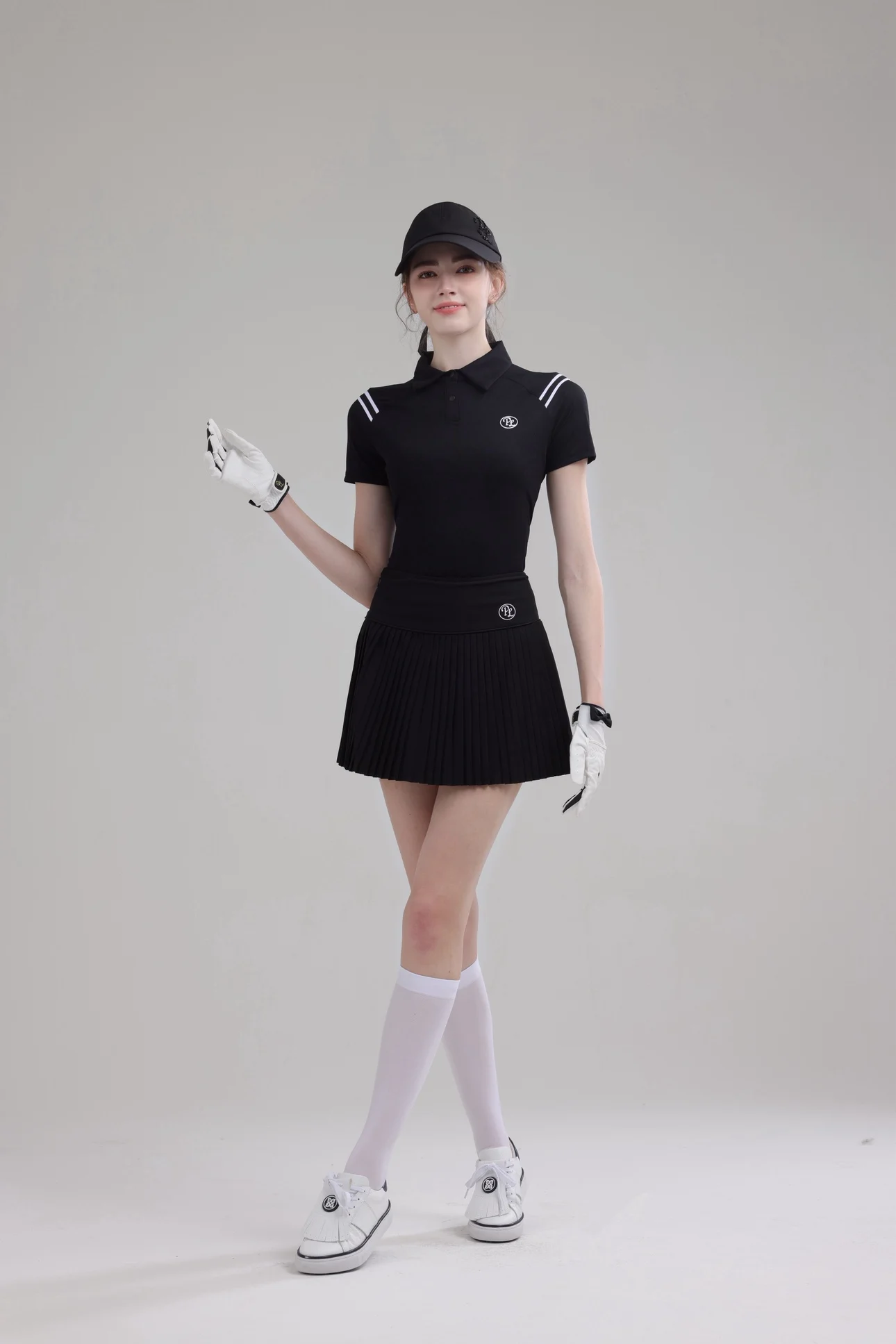 PL Summer Golf Women's Polo Shirts Mesh Breathable Short Sleeve Top Quick-dry T-Shirt Pleated Golf Skort Sports Tennis Skirts