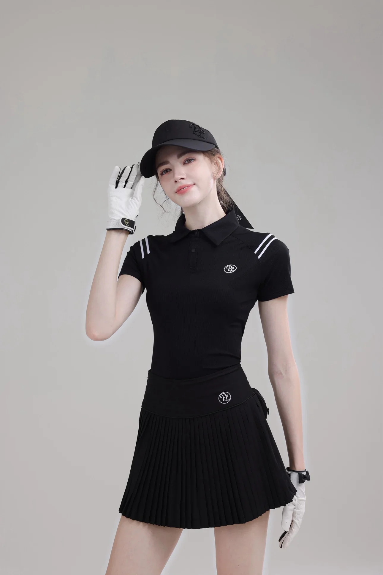 PL Summer Golf Women's Polo Shirts Mesh Breathable Short Sleeve Top Quick-dry T-Shirt Pleated Golf Skort Sports Tennis Skirts