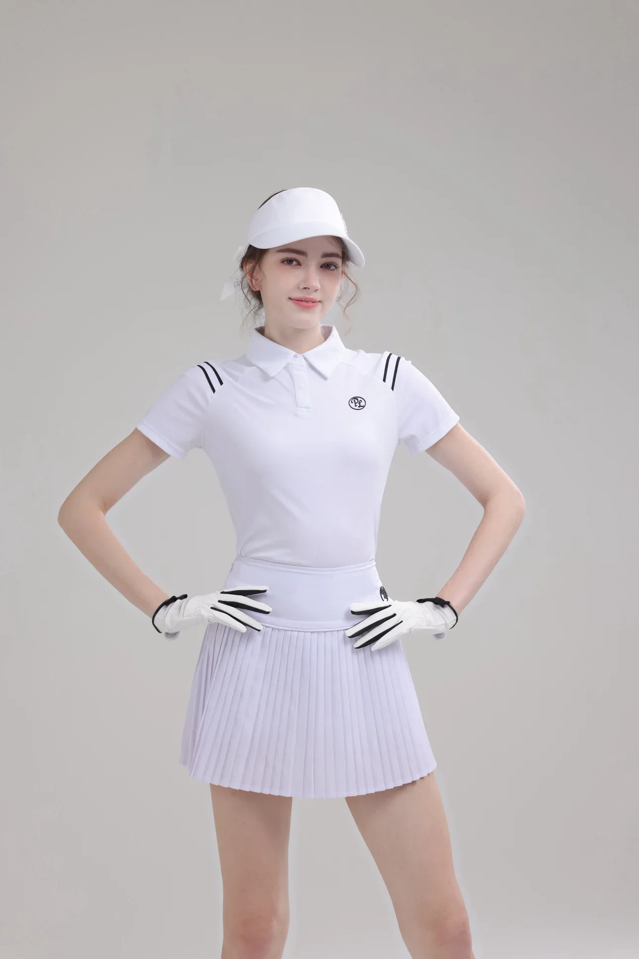 PL Summer Golf Women's Polo Shirts Mesh Breathable Short Sleeve Top Quick-dry T-Shirt Pleated Golf Skort Sports Tennis Skirts