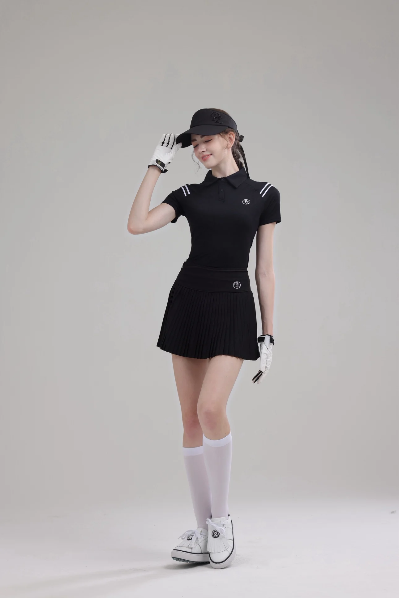 PL Summer Golf Women's Polo Shirts Mesh Breathable Short Sleeve Top Quick-dry T-Shirt Pleated Golf Skort Sports Tennis Skirts