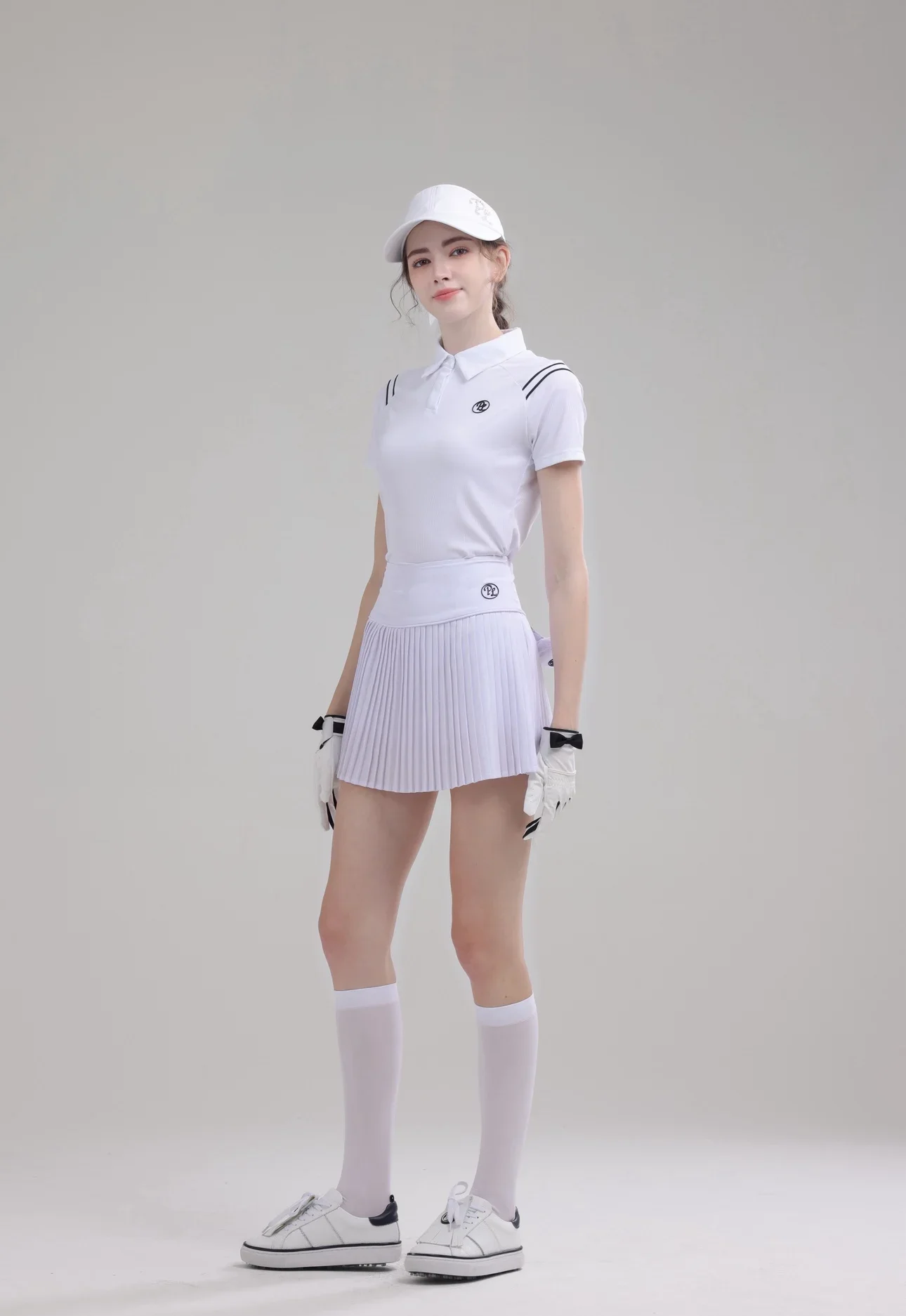 PL Summer Golf Women's Polo Shirts Mesh Breathable Short Sleeve Top Quick-dry T-Shirt Pleated Golf Skort Sports Tennis Skirts