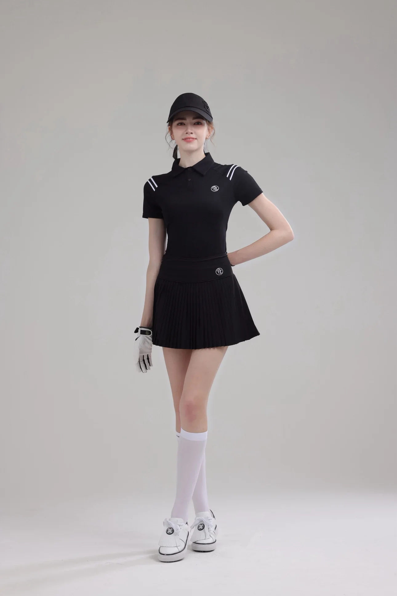 PL Summer Golf Women's Polo Shirts Mesh Breathable Short Sleeve Top Quick-dry T-Shirt Pleated Golf Skort Sports Tennis Skirts