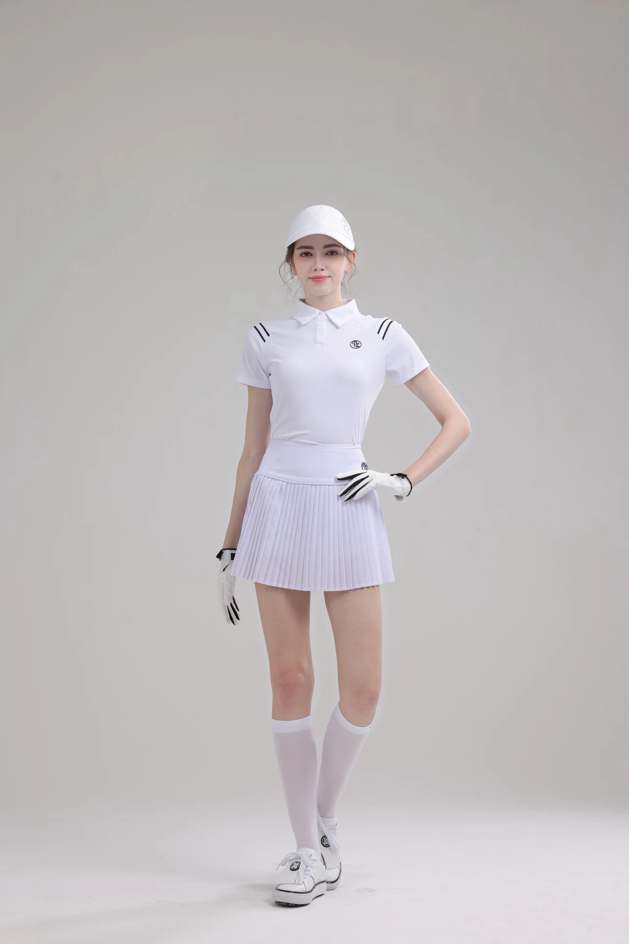 PL Summer Golf Women's Polo Shirts Mesh Breathable Short Sleeve Top Quick-dry T-Shirt Pleated Golf Skort Sports Tennis Skirts