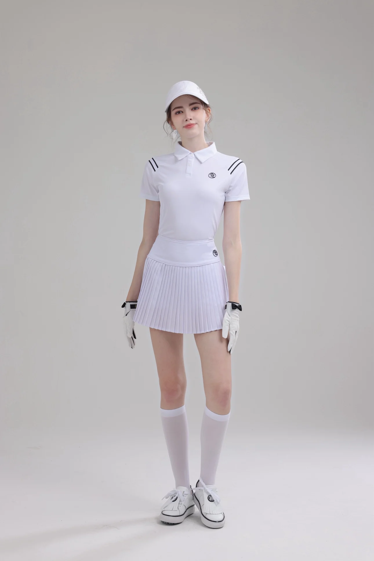 PL Summer Golf Women's Polo Shirts Mesh Breathable Short Sleeve Top Quick-dry T-Shirt Pleated Golf Skort Sports Tennis Skirts