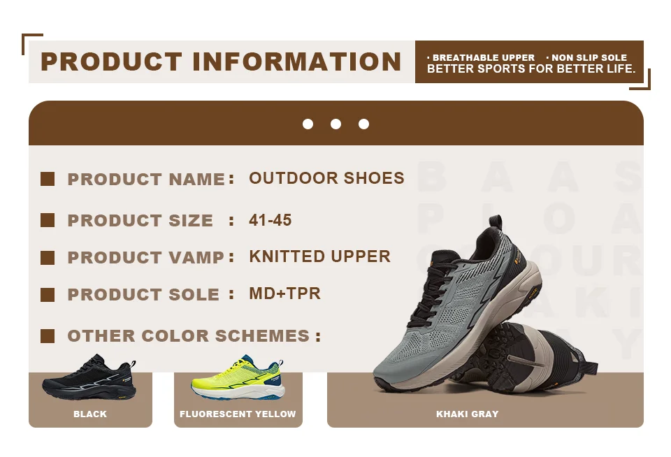 Baasploa Men Climbing Shoes Brand Mesh Breathable Lightweight Hiking Sneakers Male Casual Anti-Skid Wear-Resistant Outdoor Shoes