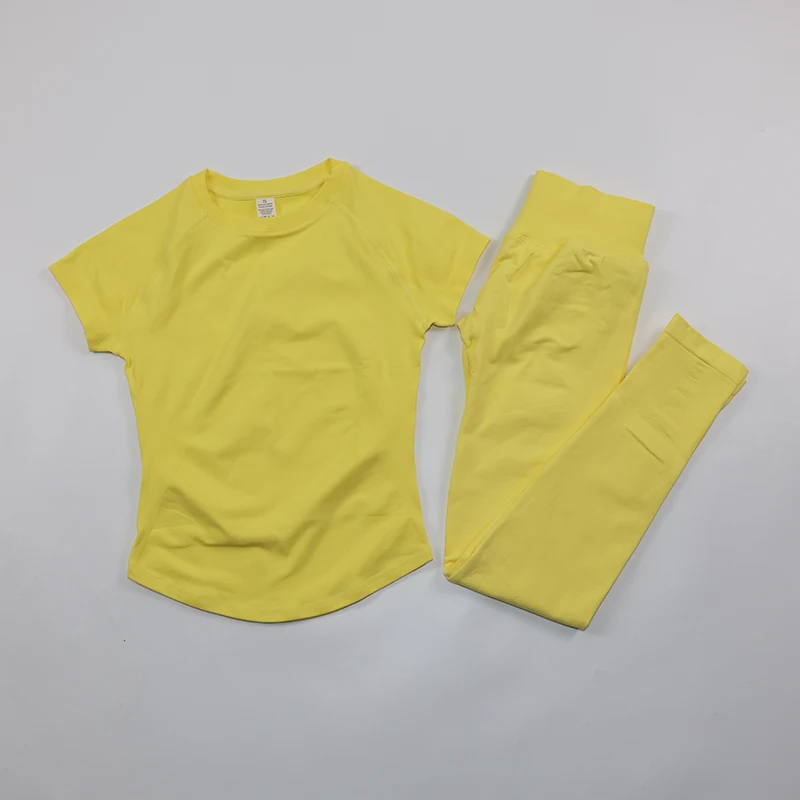 Women's Gym Sets Seamless Yoga Clothing Short Sleeve Shirts Butt Lifting Leggings Two Piece Outfits Woman Activewear Workout Set