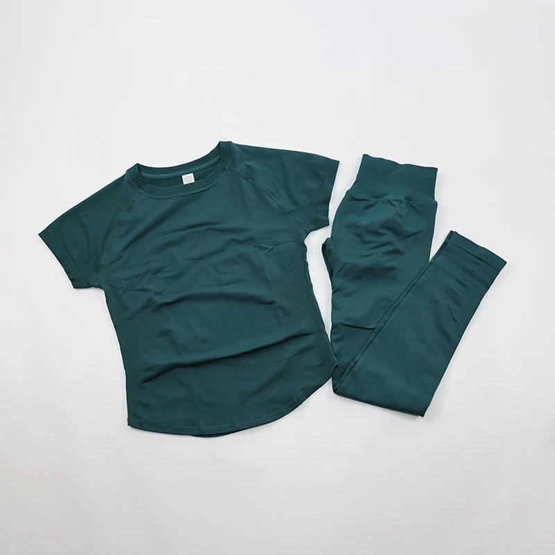 Women's Gym Sets Seamless Yoga Clothing Short Sleeve Shirts Butt Lifting Leggings Two Piece Outfits Woman Activewear Workout Set