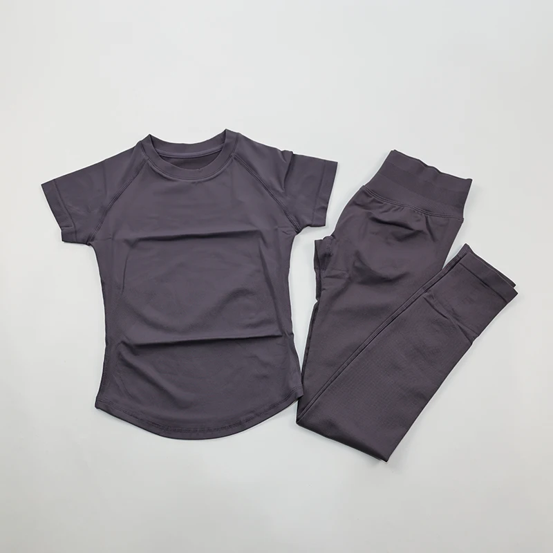Women's Gym Sets Seamless Yoga Clothing Short Sleeve Shirts Butt Lifting Leggings Two Piece Outfits Woman Activewear Workout Set
