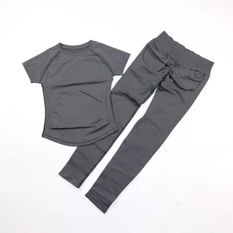Women's Gym Sets Seamless Yoga Clothing Short Sleeve Shirts Butt Lifting Leggings Two Piece Outfits Woman Activewear Workout Set