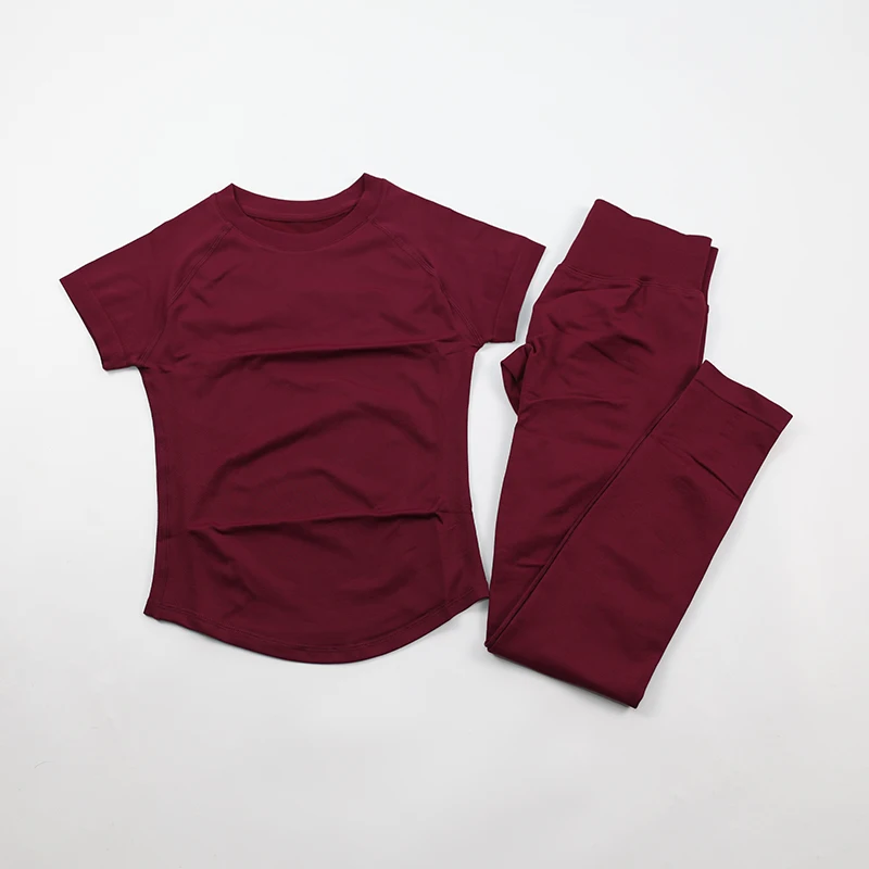 Women's Gym Sets Seamless Yoga Clothing Short Sleeve Shirts Butt Lifting Leggings Two Piece Outfits Woman Activewear Workout Set