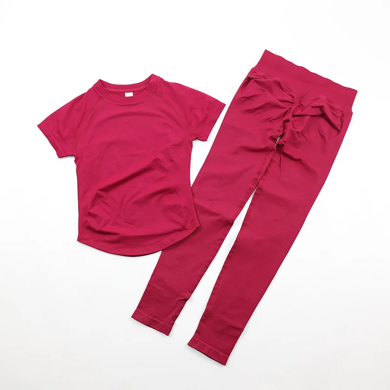 Women's Gym Sets Seamless Yoga Clothing Short Sleeve Shirts Butt Lifting Leggings Two Piece Outfits Woman Activewear Workout Set
