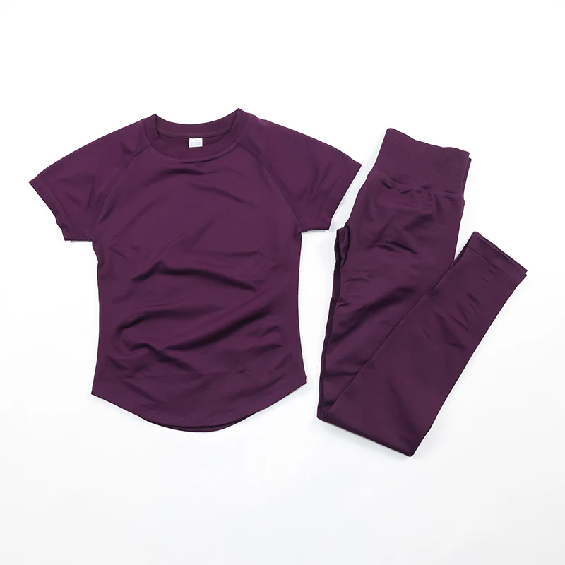 Women's Gym Sets Seamless Yoga Clothing Short Sleeve Shirts Butt Lifting Leggings Two Piece Outfits Woman Activewear Workout Set
