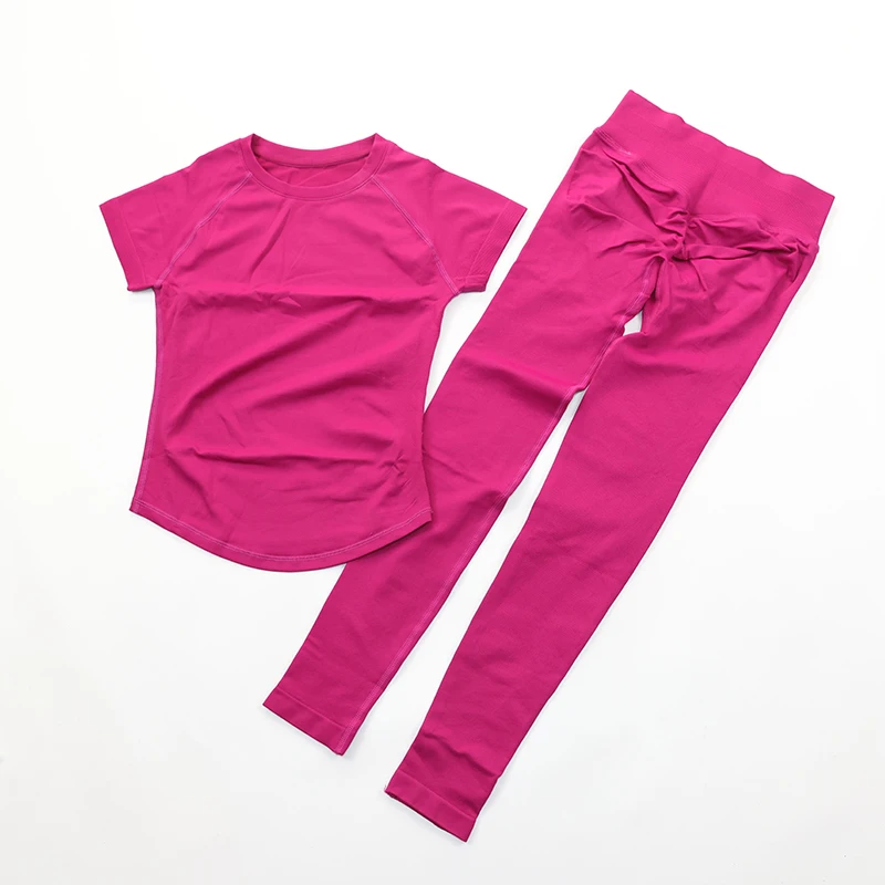 Women's Gym Sets Seamless Yoga Clothing Short Sleeve Shirts Butt Lifting Leggings Two Piece Outfits Woman Activewear Workout Set