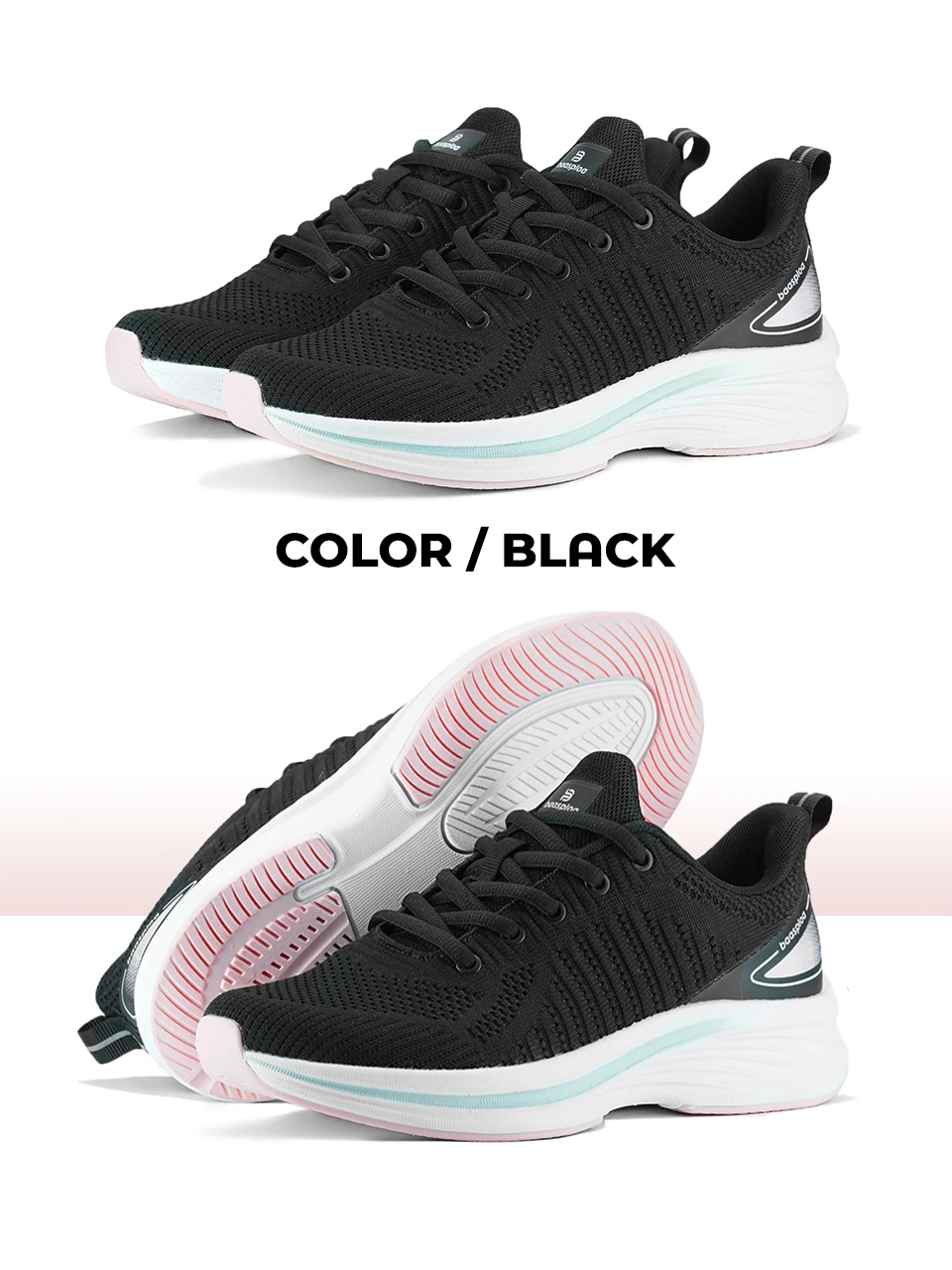 Baasploa Women Running Shoes Mesh Lightweight Breathable Sport Sneakers Female Non-Slip Outdoor Cushioning Wear-resistant Shoes