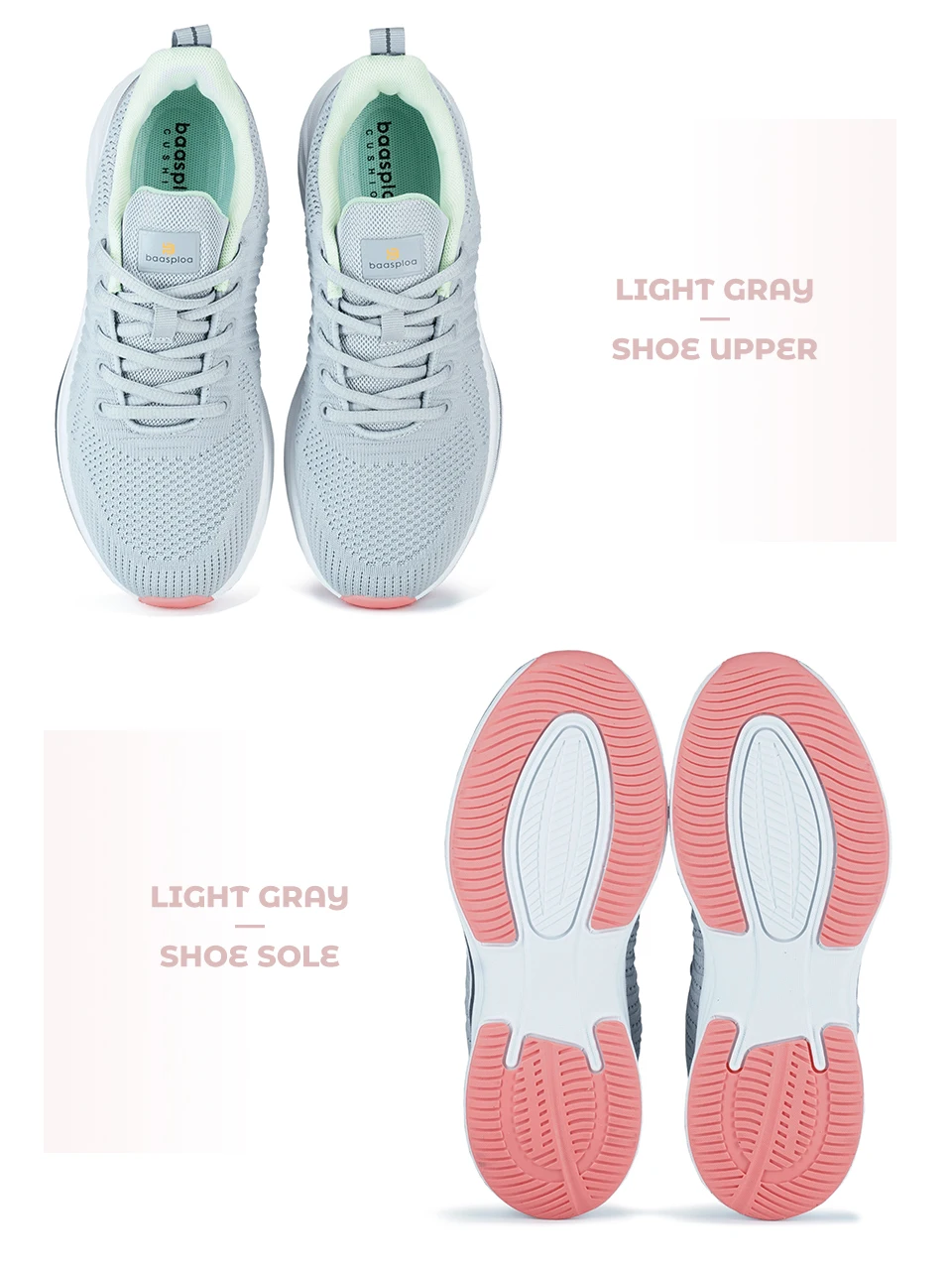 Baasploa Women Running Shoes Mesh Lightweight Breathable Sport Sneakers Female Non-Slip Outdoor Cushioning Wear-resistant Shoes