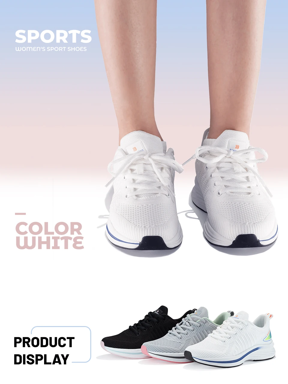 Baasploa Women Running Shoes Mesh Lightweight Breathable Sport Sneakers Female Non-Slip Outdoor Cushioning Wear-resistant Shoes