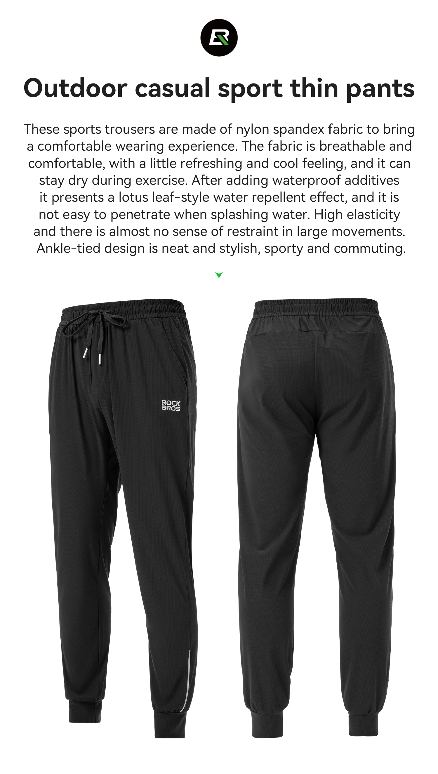 ROCKBROS Sport Thin Pants Running Outdoor Trousers Breathable Water Repellent Fitness Casual Pants Reflective Sweatpants