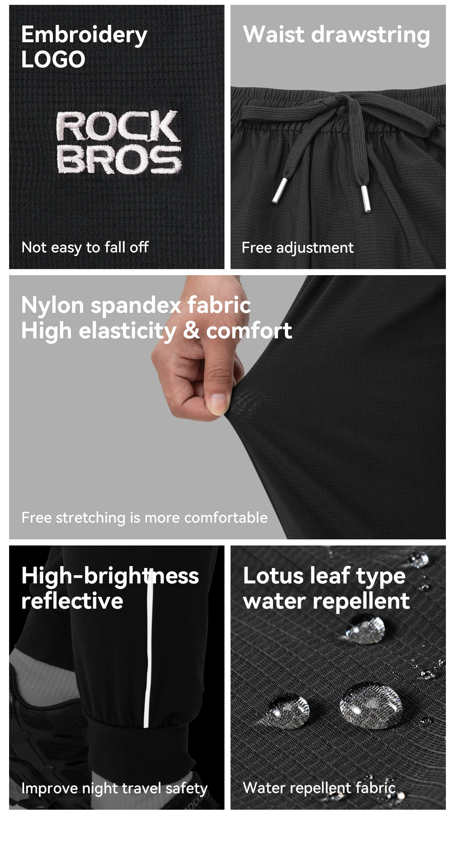 ROCKBROS Sport Thin Pants Running Outdoor Trousers Breathable Water Repellent Fitness Casual Pants Reflective Sweatpants
