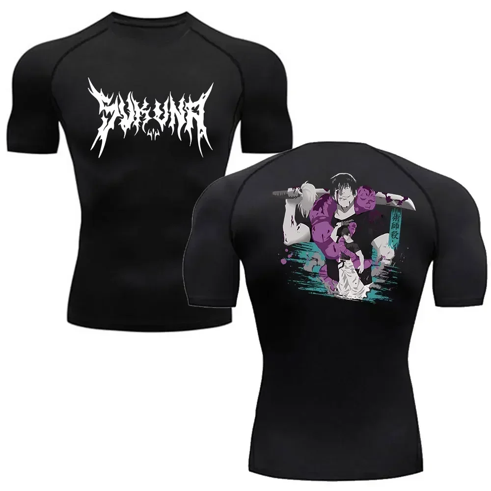 Men's Summer Fitness Gym Sports Running T-Shirt New Hot Selling Anime Jujutsu Kaisen Compression Shirt Short Sleeve S-3XL
