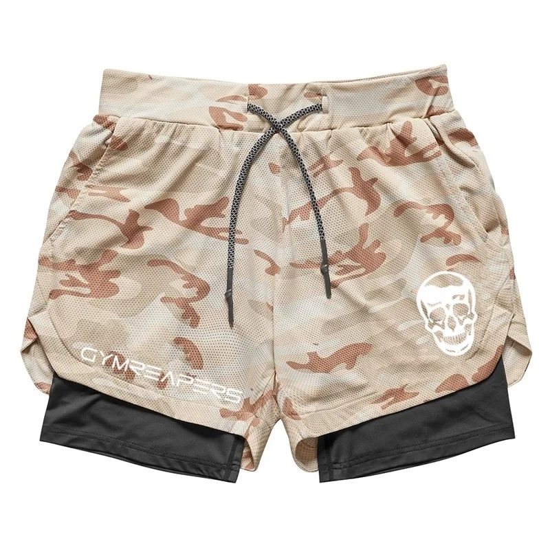 GYMREAPERS Camo Running Shorts Men Gym Sports Shorts 2 In 1 Quick Dry Workout Training Gym Fitness Jogging Short Pants Men Short