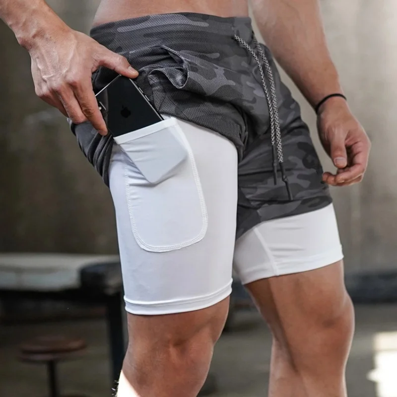 GYMREAPERS Camo Running Shorts Men Gym Sports Shorts 2 In 1 Quick Dry Workout Training Gym Fitness Jogging Short Pants Men Short