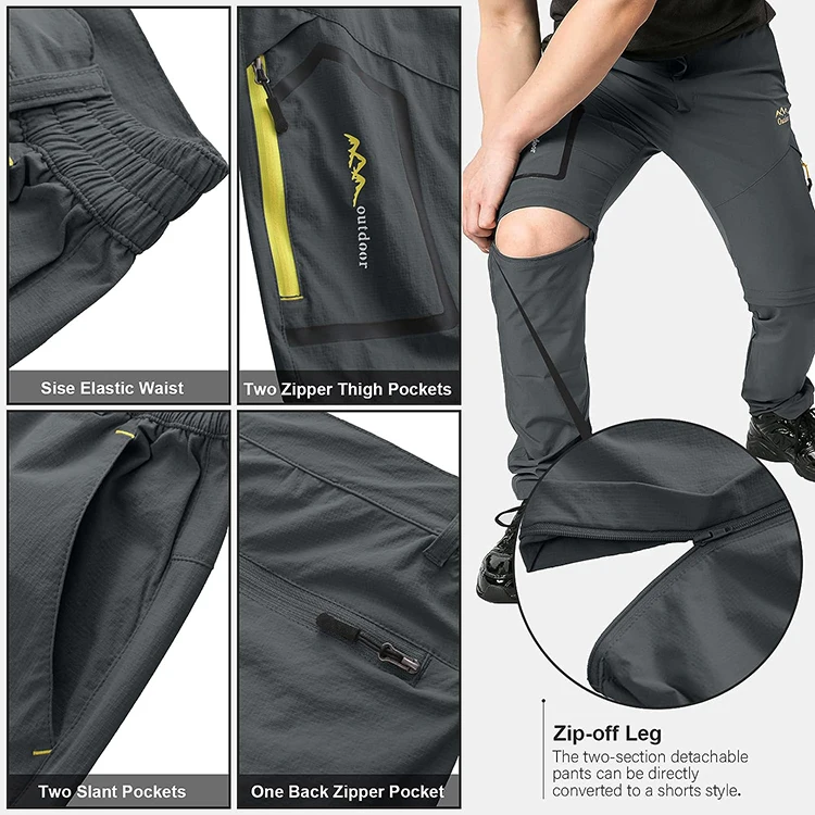 Mens Hiking Pants Convertible Lightweight Quick Dry Zip Off Fishing Safari Camping Travel Boy Scout Pants