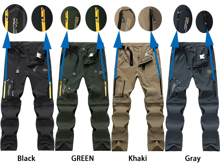 Mens Hiking Pants Convertible Lightweight Quick Dry Zip Off Fishing Safari Camping Travel Boy Scout Pants