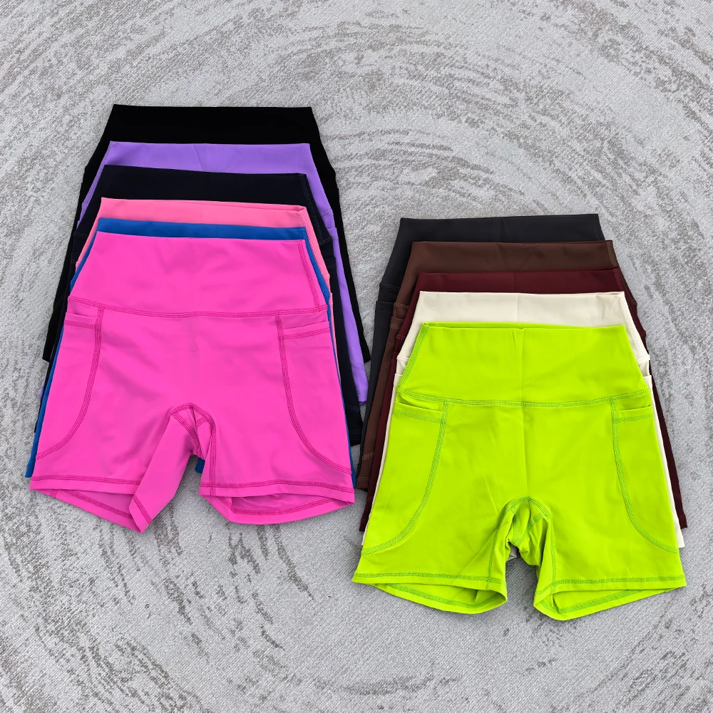 Women High Waist Yoga Shorts Women Gym Push Ups Hip Lift Pants Pocket Breathable Fitness Running Cycling Sports Shorts Women