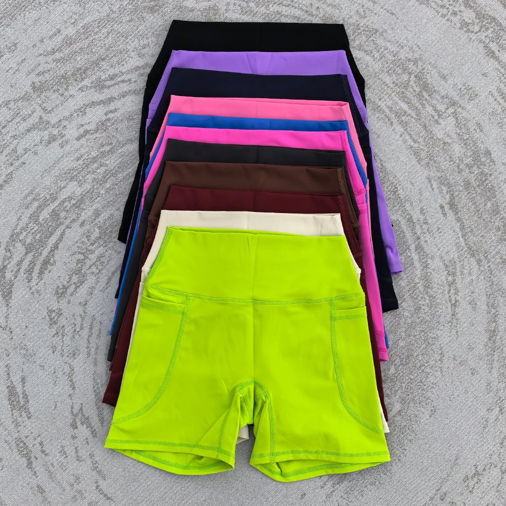 Women High Waist Yoga Shorts Women Gym Push Ups Hip Lift Pants Pocket Breathable Fitness Running Cycling Sports Shorts Women
