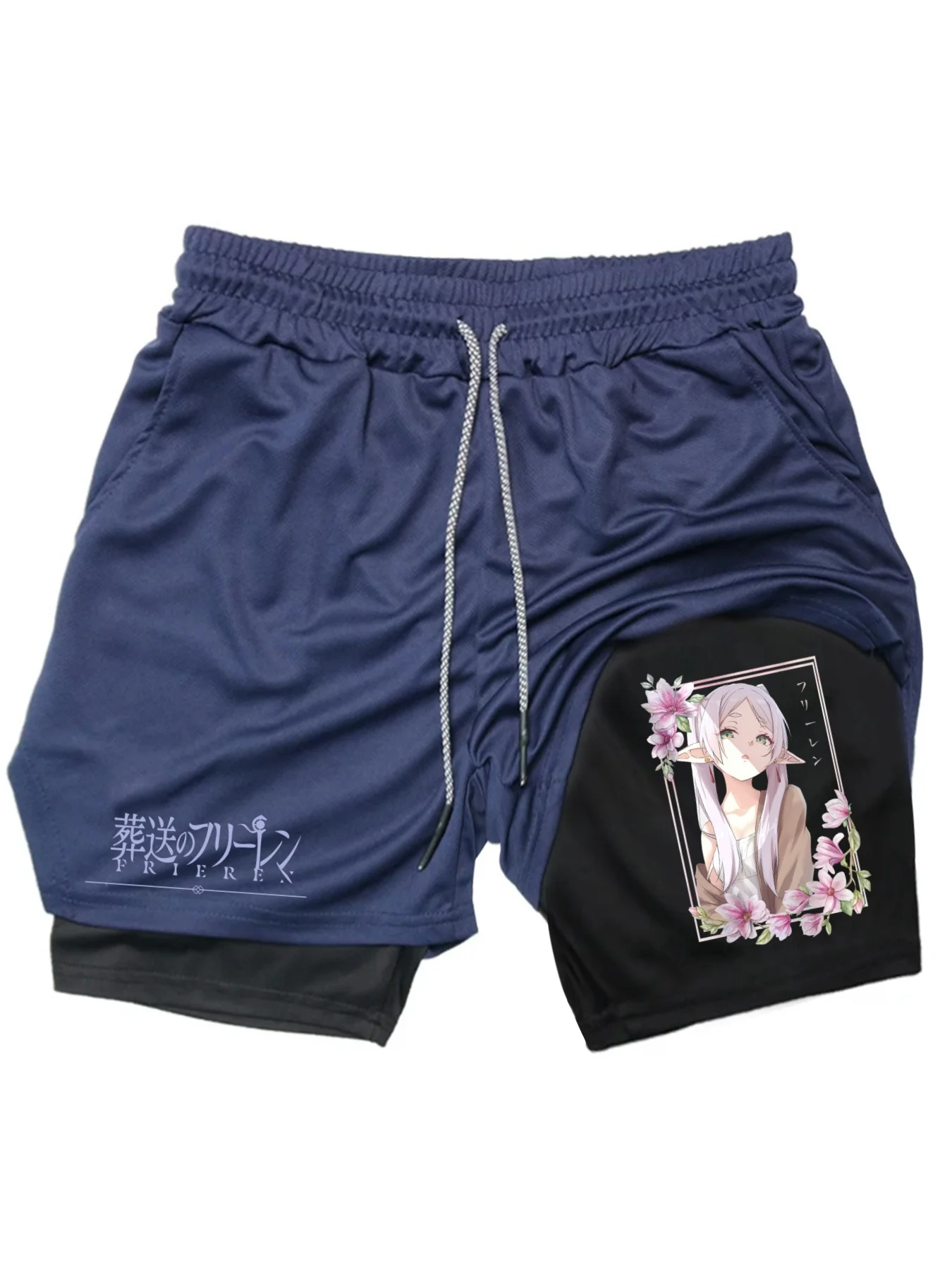 Frieren Print Men's Shorts Summer Double Layer Letter Print Quick Drying Pants Fitness 2in1 Tracksuit Sportswear Workout Short