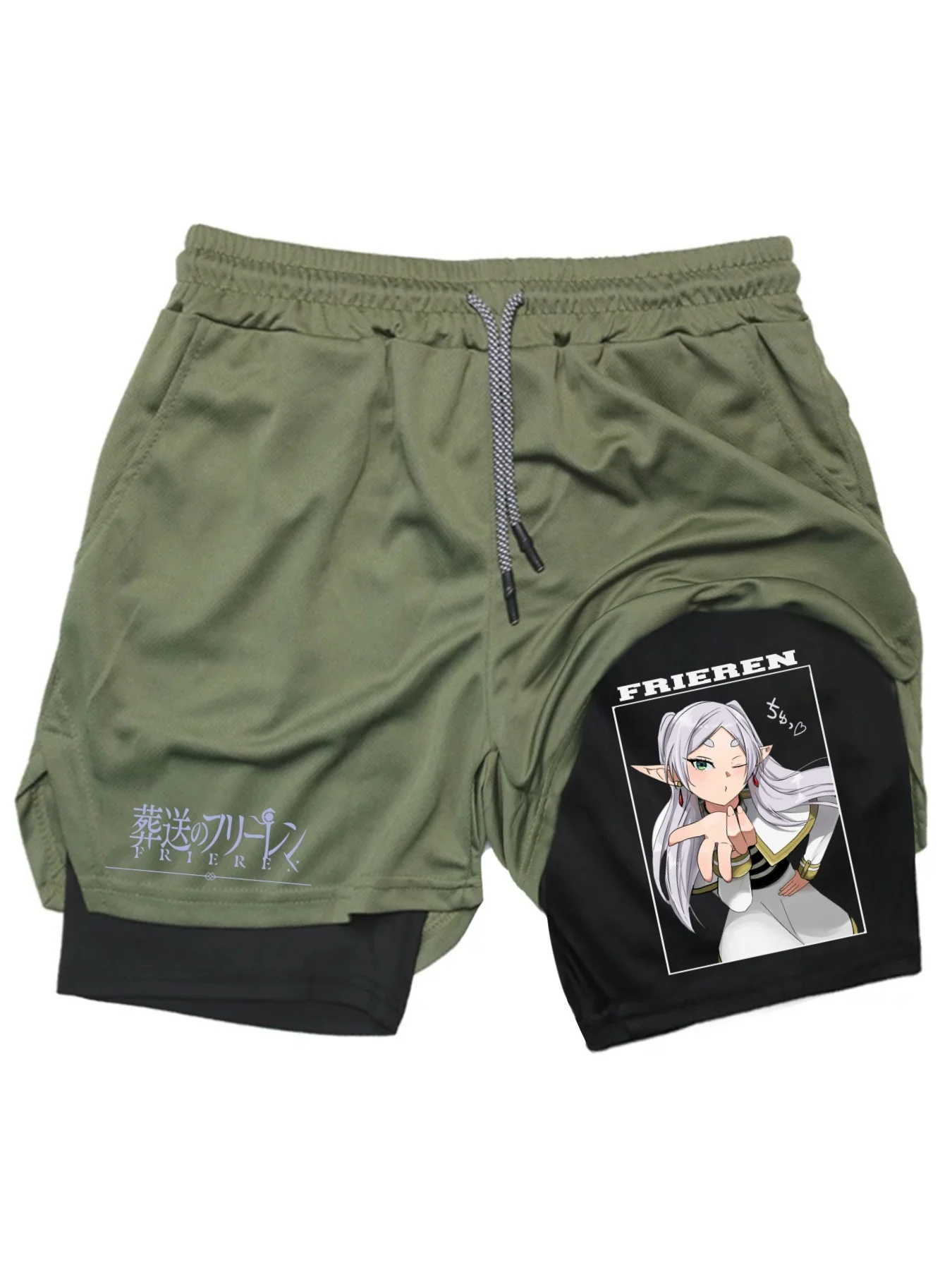 Frieren Print Men's Shorts Summer Double Layer Letter Print Quick Drying Pants Fitness 2in1 Tracksuit Sportswear Workout Short