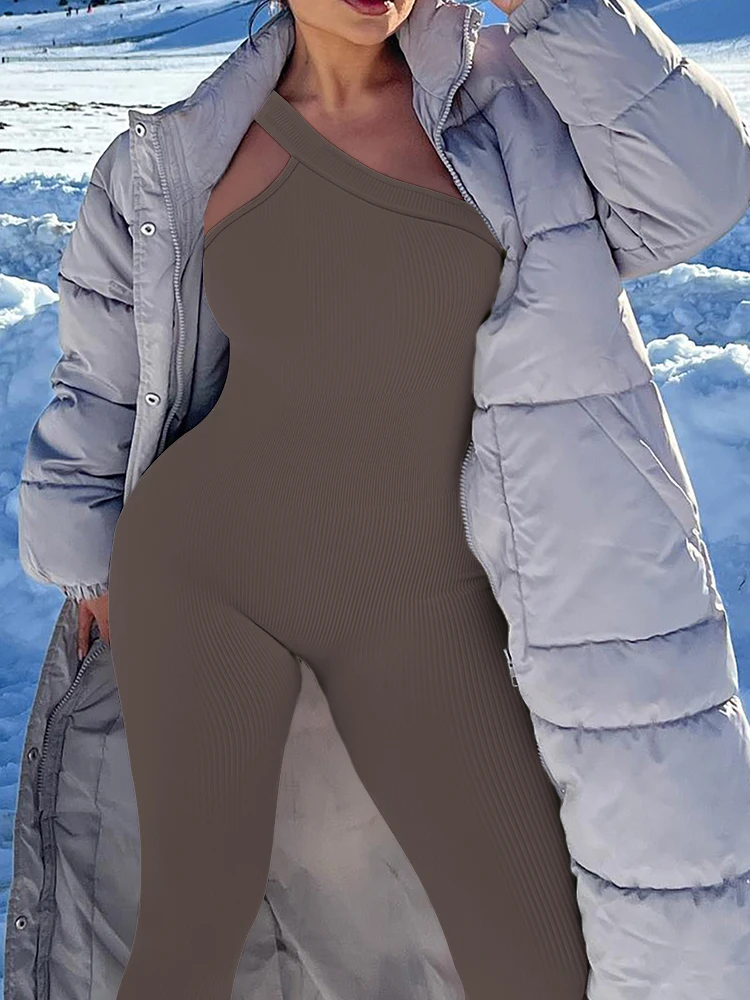 Women Yoga Jumpsuits Workout Ribbed One Shoulder One Piece Sport Jumpsuits Solid Sleeveless Hip Lifting Fitness Jumpsuits